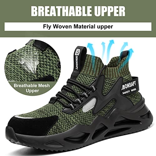 DEBONSAPT Steel Toe Shoes for Men Women Lightweight Safety Breathable Work Shoes Slip-Resistant Sneakers Reflective Indestructible Industria Construction Shoes Green 4.5