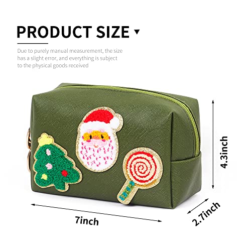 Preppy Patch Christmas Gift for Women Small Toiletry Bag Smile Lightning Heart PU Leather Waterproof Makeup Cosmetic Bag Daily Use Storage Purse Travel Organizer Compliant Bag for Women Girls Green…