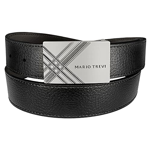 MARIO TREVI Black Leather Men’s Dress Belt, Adjustable Slide with Alloy Buckle for Jeans/ Pants, with Gift Box, Trim to Fit