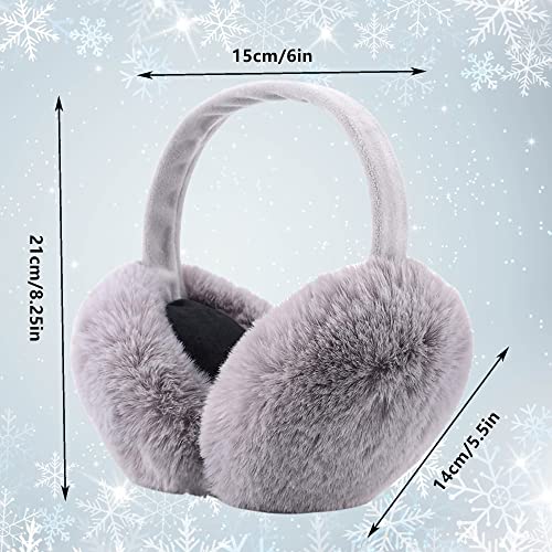 Eyegla Winter Ear Muffs for Women Men Faux Fur Warm Earmuffs Foldable Fleece Ear Warmers for Women Outdoor Winter Ear Cover for Girls,Grey