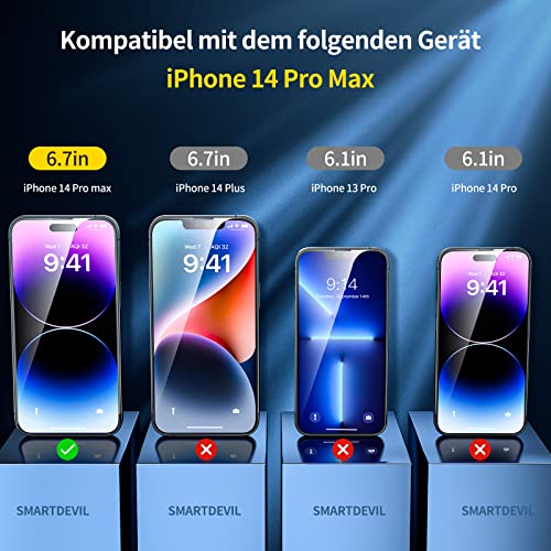 Screen Protector for iPhone 14 Pro Max 6.7", SmartDevil [2022 Dynamic Island Compatible] [Easy Installation Frame] 3 Pack HD Bubble Free Scratch Resistant 9H Tempered Glass Film - Case Friendly