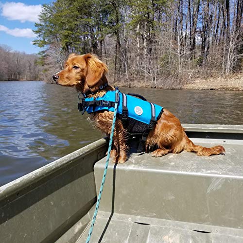 Vivaglory Ripstop Dog Life Vest, Reflective & Adjustable Life Jacket for Dogs with Rescue Handle for Swimming & Boating, Blue, L