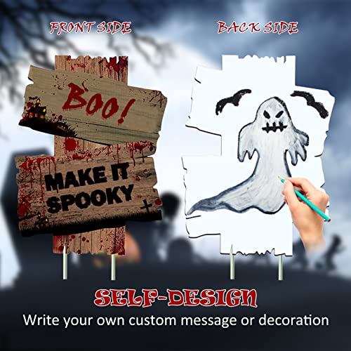 Halloween Decorations Outdoor Yard Signs 6 Pack, 2022 Newest Large Size 17"×12" Halloween Signs with Stakes, Scary Halloween Decoration for Outside Garden, Lawn Yard Party