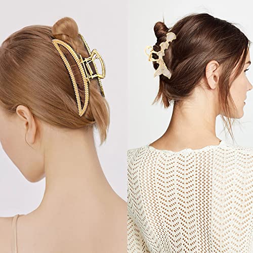 Large Metal Hair Claws for Women Moon Hair Claws for Thick Hair 5 Pack 4.3" Fancy Gold Pretty Pearl Rhinestones Claws for Girls Gift for Mom Wife Daughter Girlfriend Friends