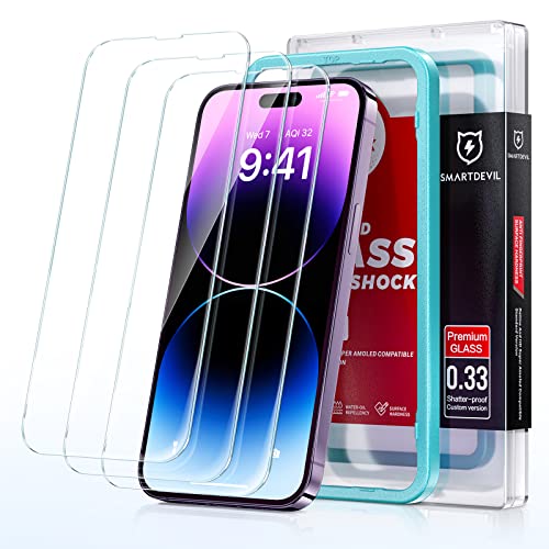 Screen Protector for iPhone 14 Pro Max 6.7", SmartDevil [2022 Dynamic Island Compatible] [Easy Installation Frame] 3 Pack HD Bubble Free Scratch Resistant 9H Tempered Glass Film - Case Friendly