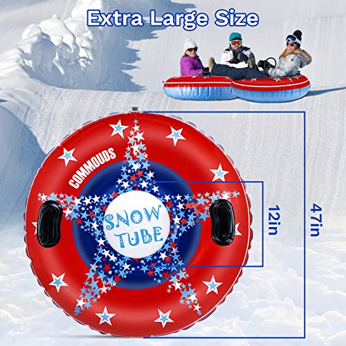 COMMOUDS Snow Tube, 47 Inch Large Inflatable Snow Sled with Handles, Double-Layer Thickened Heavy Duty Snow Sledding Tube for Kids Adults Winter Outdoor Snow Activity Skiing Sledding