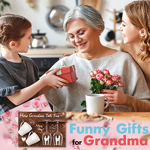 Funistree Gifts for Grandma Christmas Xmas Birthday from Grandkids, Funny Gag Stocking Stuffers Ideas for Nana Granny from Granddaughter Grandson, Mug Rack Wine Glass Holder, How Grandma Tells Time
