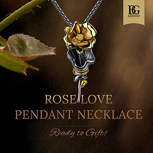Bengnkes BG Rose Pendant Necklace for women Gold Necklace Womens Jewelry for Her Christmas Birthday Gift