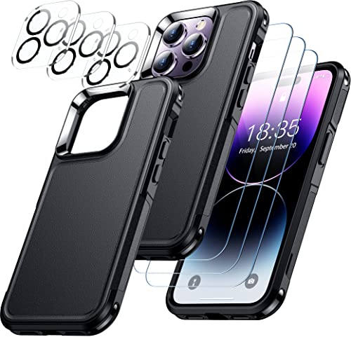 Red2Fire for iPhone 14 Pro Case, with 3 Pack [Glass Screen Protector + Camera Protector][Military Grade Drop Protection] Heavy Duty Shockproof Full Body Cover Phone Case for iPhone 14 Pro 6.1"-Black