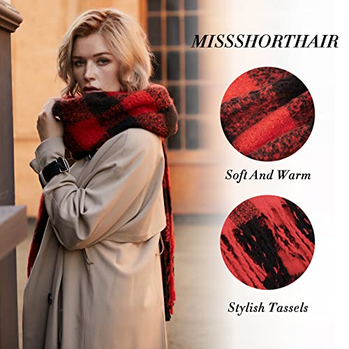 MissShorthair Women's Warm Scarfs Long Plaid Soft Scarves Oversized Winter Fashion Thick Shawl Wrap