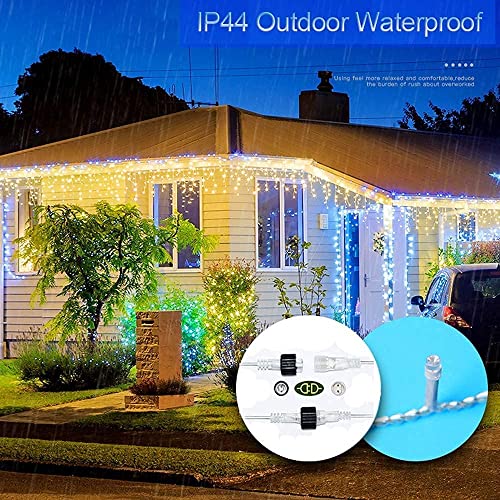 Christmas Lights Outdoor Decorations 400 LED 33ft 8 Modes Curtain Fairy String Light with 75 Drops, Clear Wire LED String Light Indoor Decor for Wedding Party Holiday Christmas Decorations Warm White