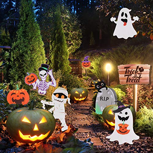 STOBOK 8pcs Halloween Decorations Outdoor,Extra Large Pumpkins Ghost Corrugate Lawn Yard Signs with Stake,Family Friendly Halloween Trick or Treating Party Prop