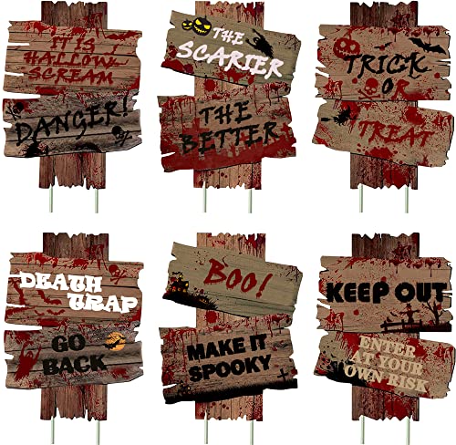 Halloween Decorations Outdoor Yard Signs 6 Pack, 2022 Newest Large Size 17"×12" Halloween Signs with Stakes, Scary Halloween Decoration for Outside Garden, Lawn Yard Party