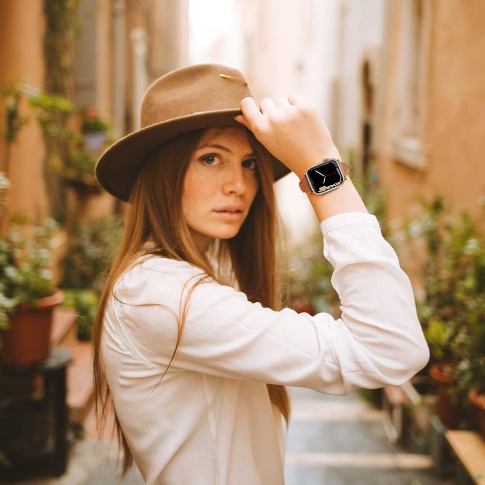 Slim Thin Elegant Genuine Brown Leather Apple Watch Band 38mm/40mm/41mm