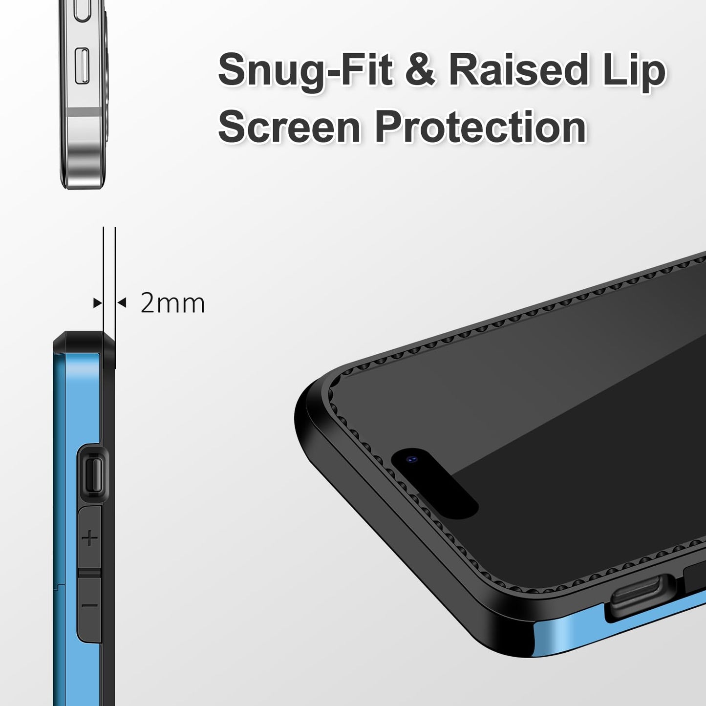 iPhone 15 Case: 4-in-1 Protective Hybrid with Card Holder, Screen Protector & Camera Cover (Light Blue)