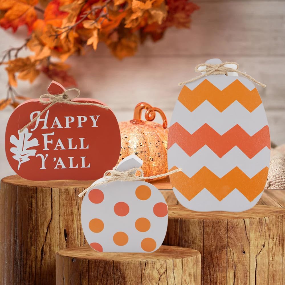3pcs Wooden Pumpkin "Happy Fall Y'all" Signs/Decorations