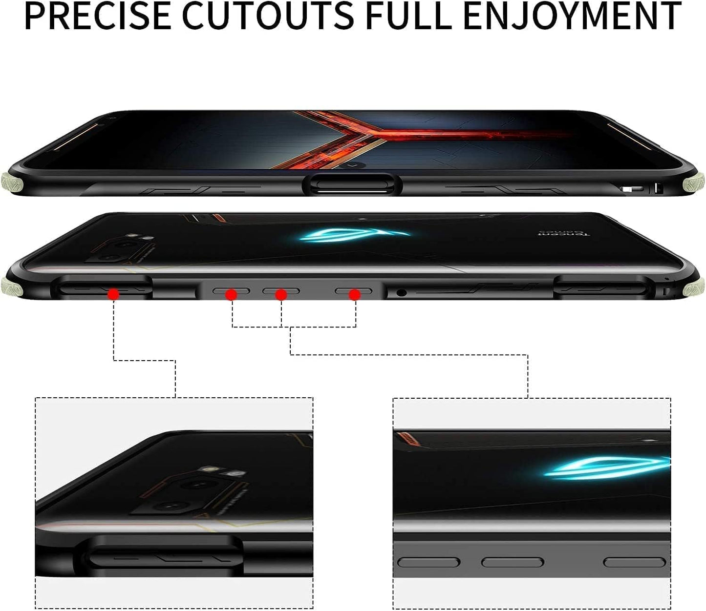 Black Aluminum Alloy Metal Bumper Frame Case for ASUS ROG Phone 2 (ZS660KL)