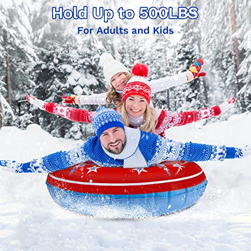 COMMOUDS Snow Tube, 47 Inch Large Inflatable Snow Sled with Handles, Double-Layer Thickened Heavy Duty Snow Sledding Tube for Kids Adults Winter Outdoor Snow Activity Skiing Sledding