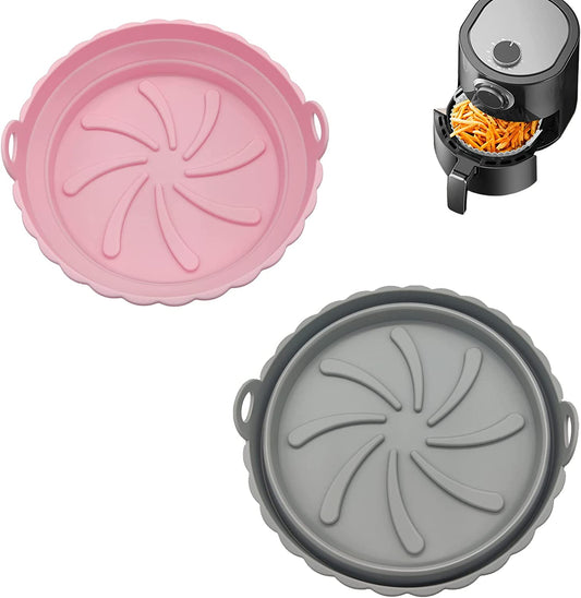 2pk Gray/Pink Reusable Foldable Non-Stick Silicone Air Fryer Liners
