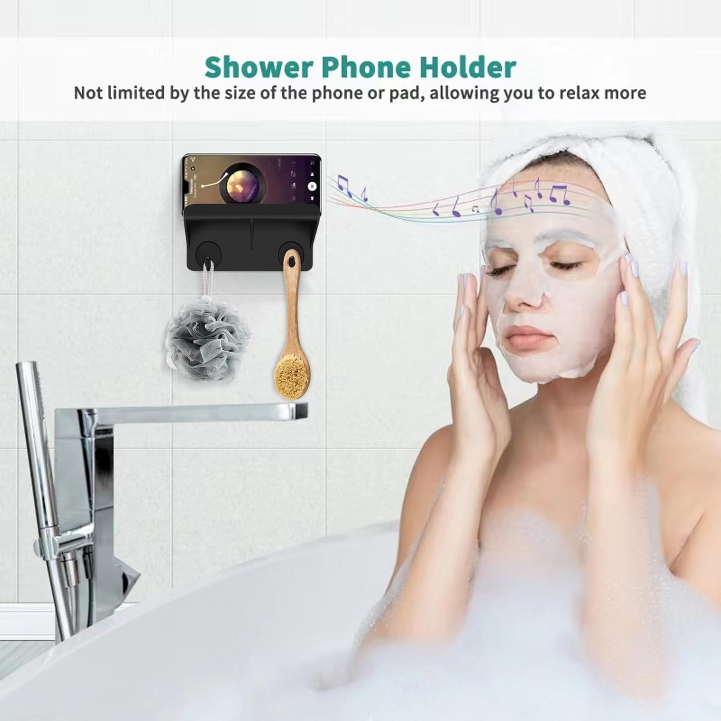 2pk Cell Phone & iPad Holder with Double Layer, Key Hooks for Home & Shower Use