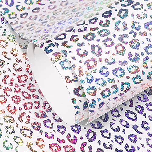 Holographic Adhesive Vinyl for Crafts Signs,Lettering,Clear Leopard Print 12"x6FT