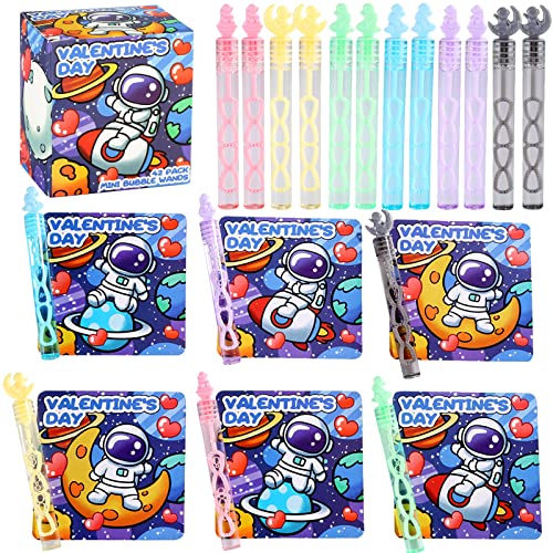 Nasidear 42 Pack Valentines Day Cards Gifts Cards for Kids with Mini Bubble Wands,Space themed Valentine Classroom Exchange Cards,Valentine's Greeting Cards for Valentines Party Favors