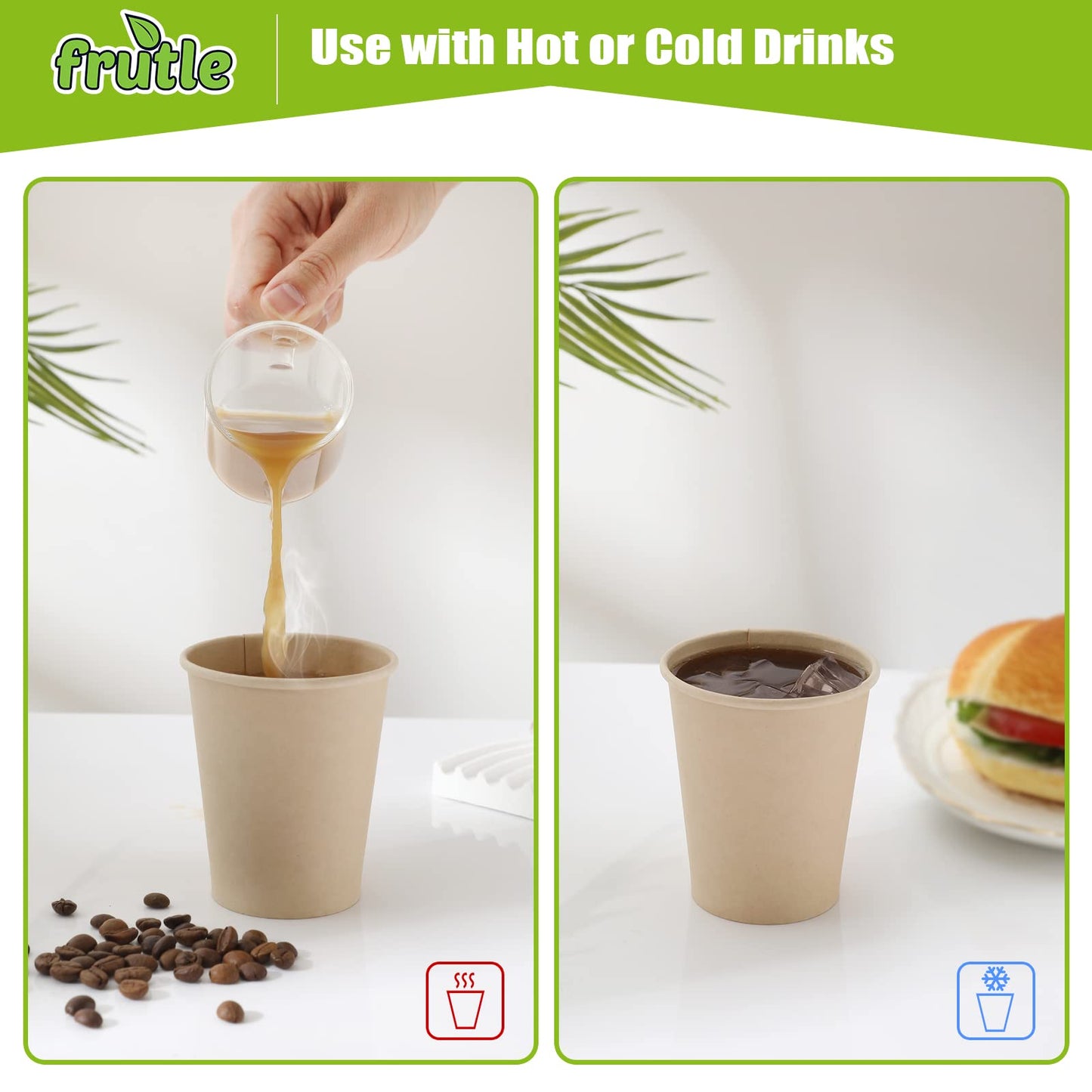 200pk 8oz Bamboo Coffee Paper Cups - Recyclable, Biodegradable Hot Beverage Cups