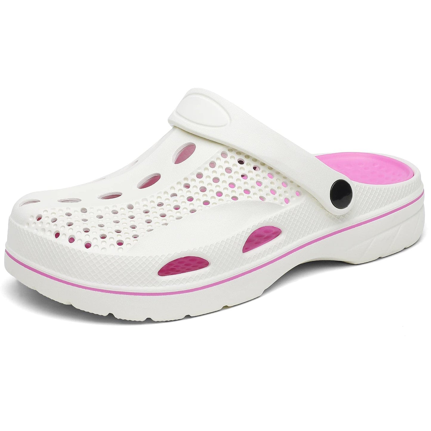 Women 5.5 - 6.5 | Men 4.5 - 5.5 White/Pink Slip-On Shoes/Clogs/Crocs w/ Removable Cushion Insole