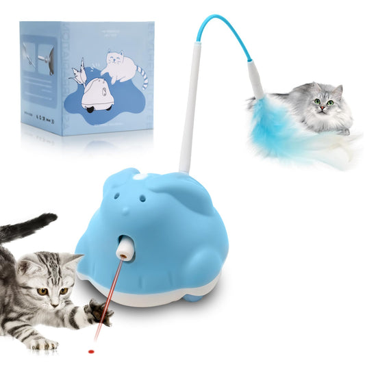 Motorized Interactive Cat Toy with Feather, Laser, 3 Modes - Ultimate Play for Energetic Kittens