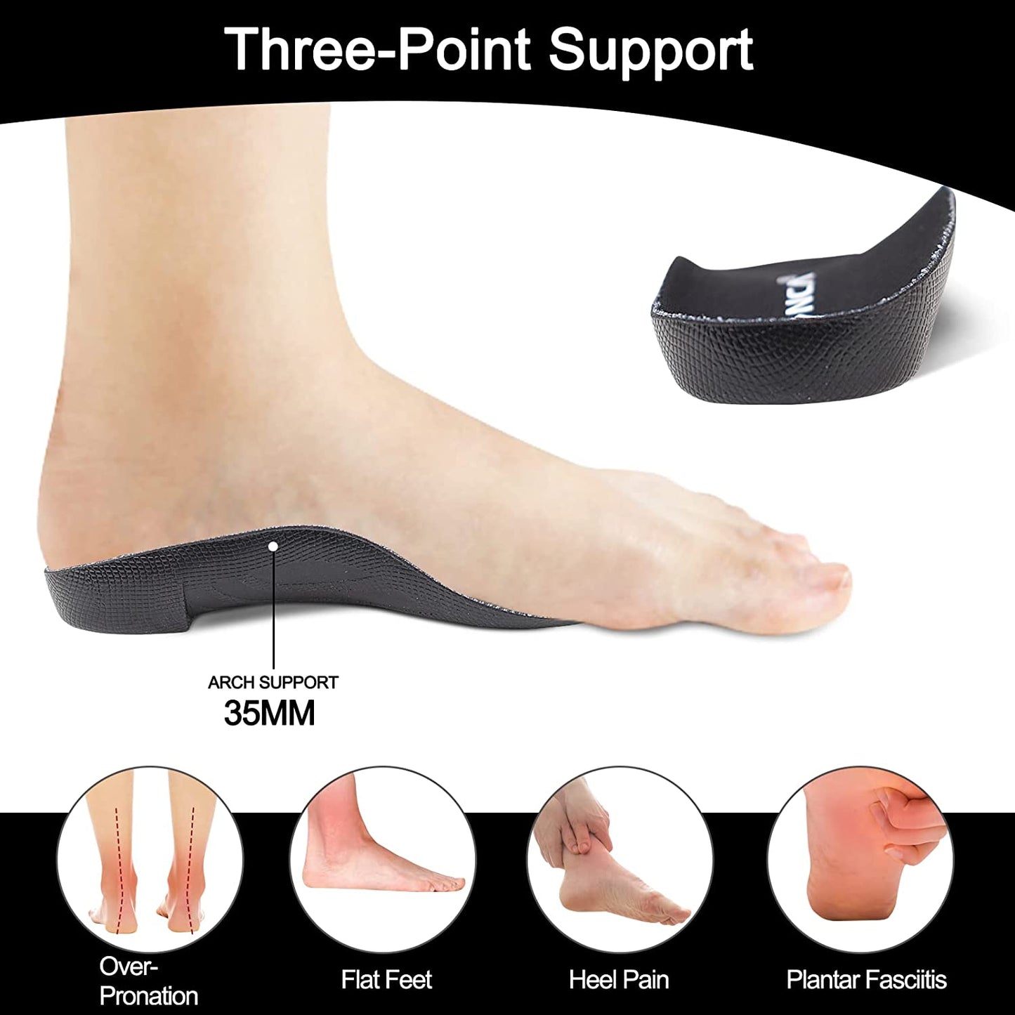 Black Men's 10-11.5 Arch Support Insoles for Plantar Fasciitis Foot Pain Relief
