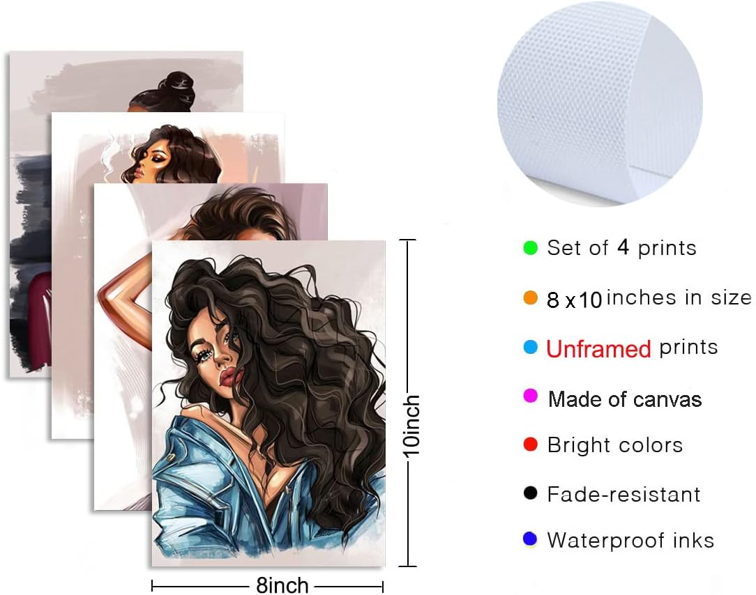 3-Pack African American Wall Art: Black Women Canvas for Bedroom & Bath