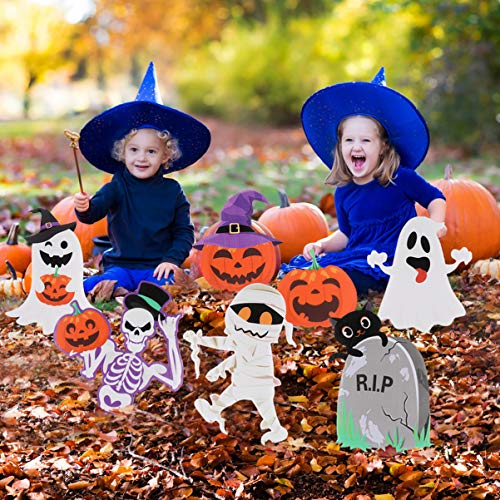 STOBOK 8pcs Halloween Decorations Outdoor,Extra Large Pumpkins Ghost Corrugate Lawn Yard Signs with Stake,Family Friendly Halloween Trick or Treating Party Prop