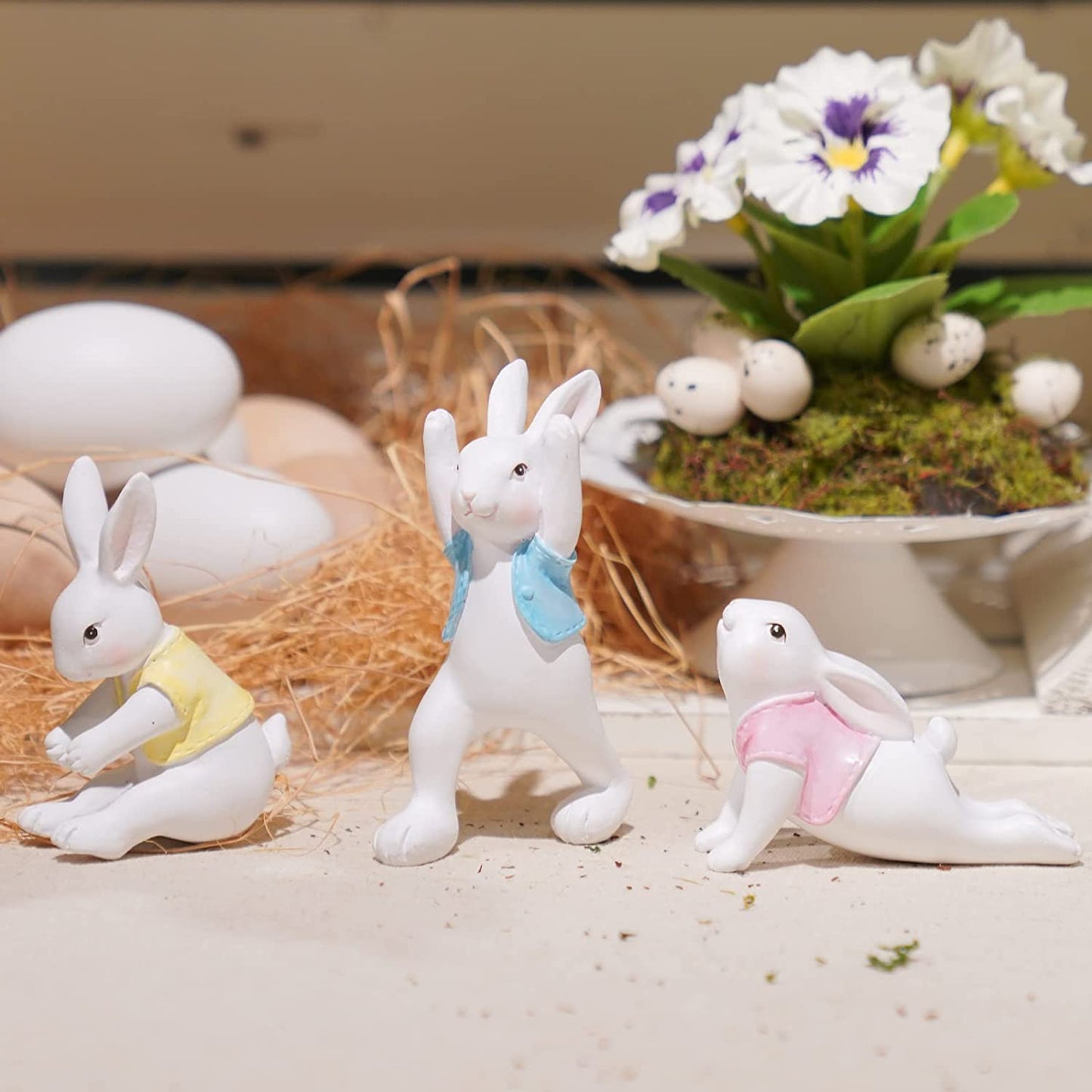3pcs Easter Bunny Yoga Figurines