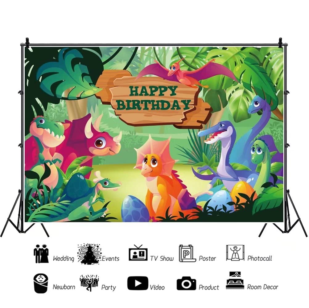 8x6ft Dinosaur Happy Birthday Party Decorations Round Backdrop Cover