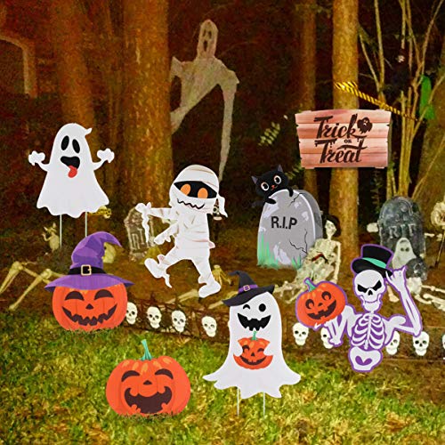 STOBOK 8pcs Halloween Decorations Outdoor,Extra Large Pumpkins Ghost Corrugate Lawn Yard Signs with Stake,Family Friendly Halloween Trick or Treating Party Prop