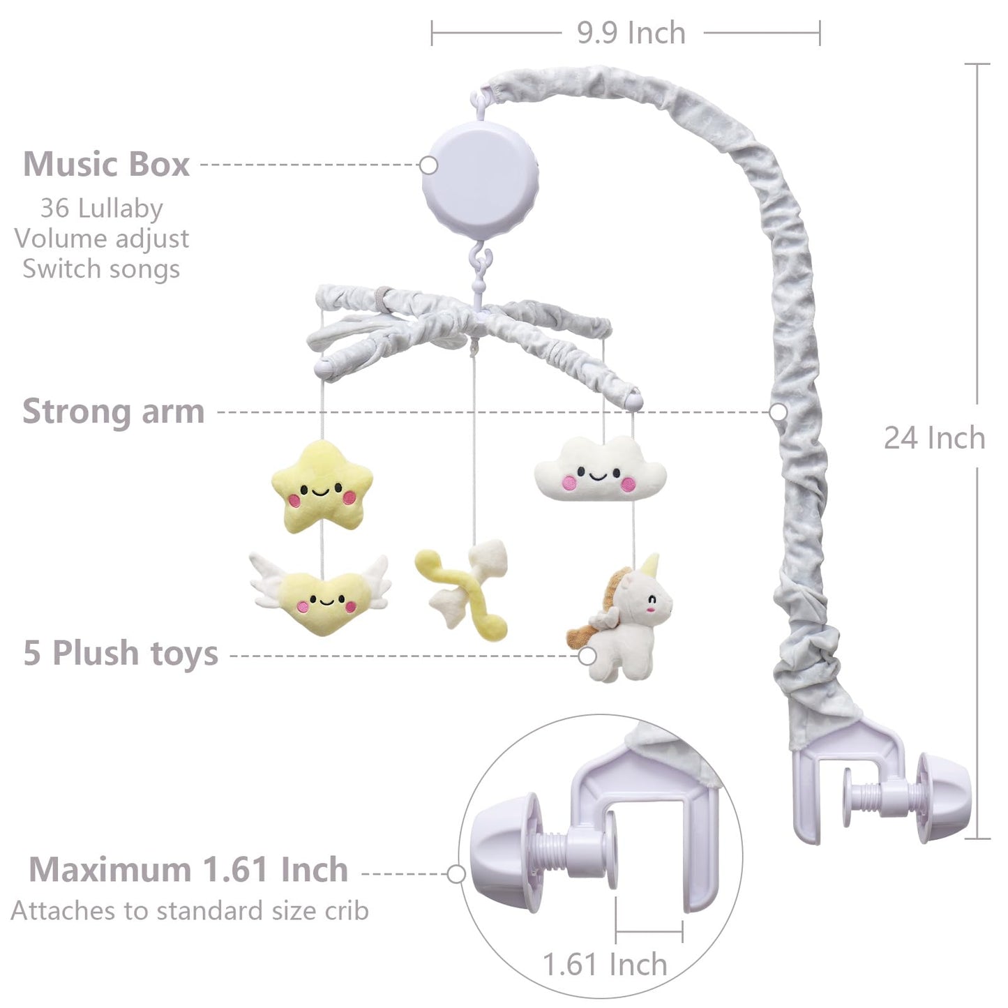 Musical Box Baby Crib Mobile w/ Mirror/3 Modes/Volume Control/36 Lullabies