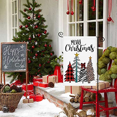 Merry Christmas Tree Garden Flag: Farmhouse Christmas Decorations Outdoor Yard Flag Burlap 12x18 Double Sided Buffalo Check Winter Seasonal Holiday House Decor for Outside Party