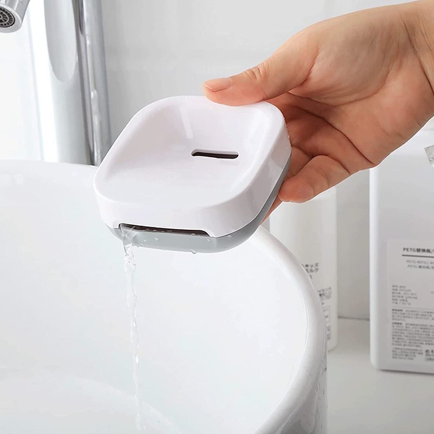 White Plastic Anti-Slip Bathroom Toothbrush & Soap Holder Set