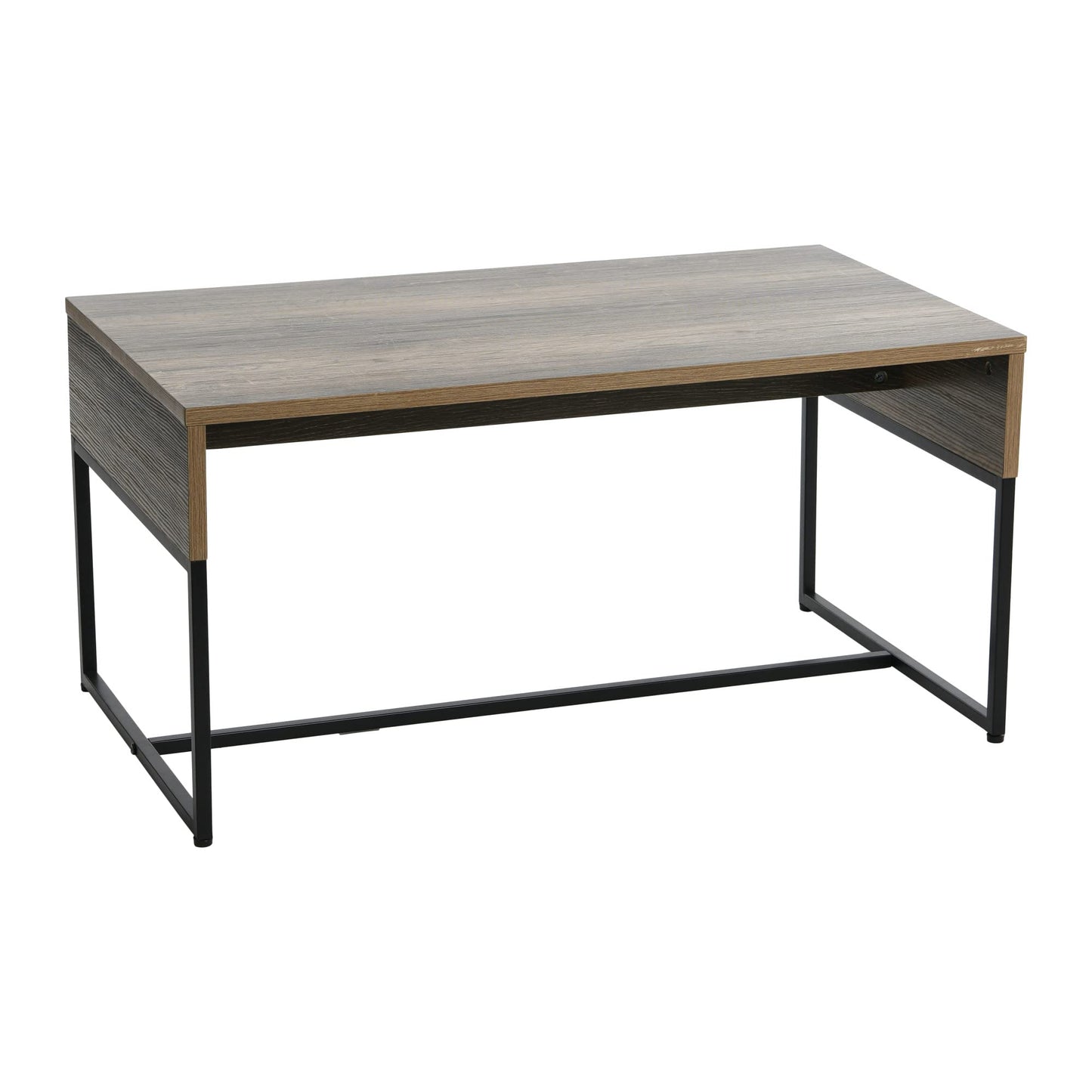 Household Essentials Wrap Rectangular Coffee Table Ashwood Rustic Wood Grain and Black Metal