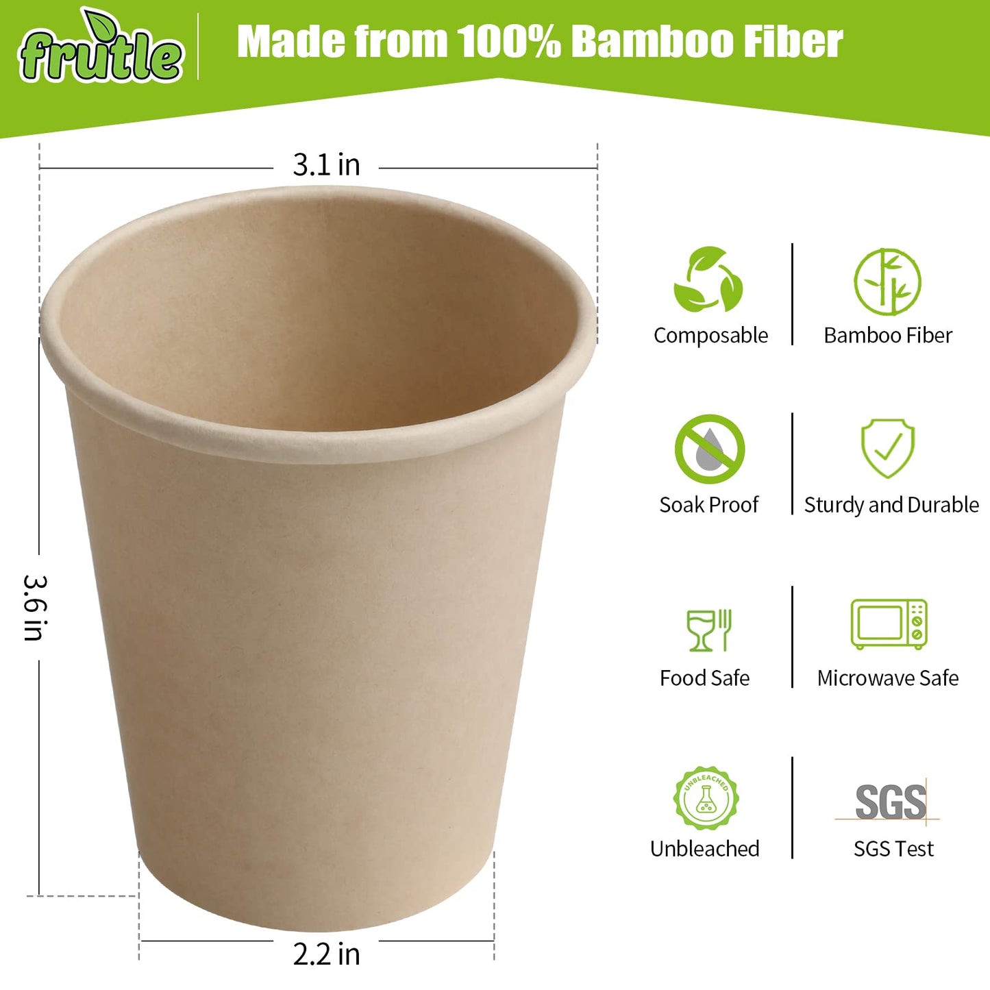 200pk 8oz Bamboo Coffee Paper Cups - Recyclable, Biodegradable Hot Beverage Cups