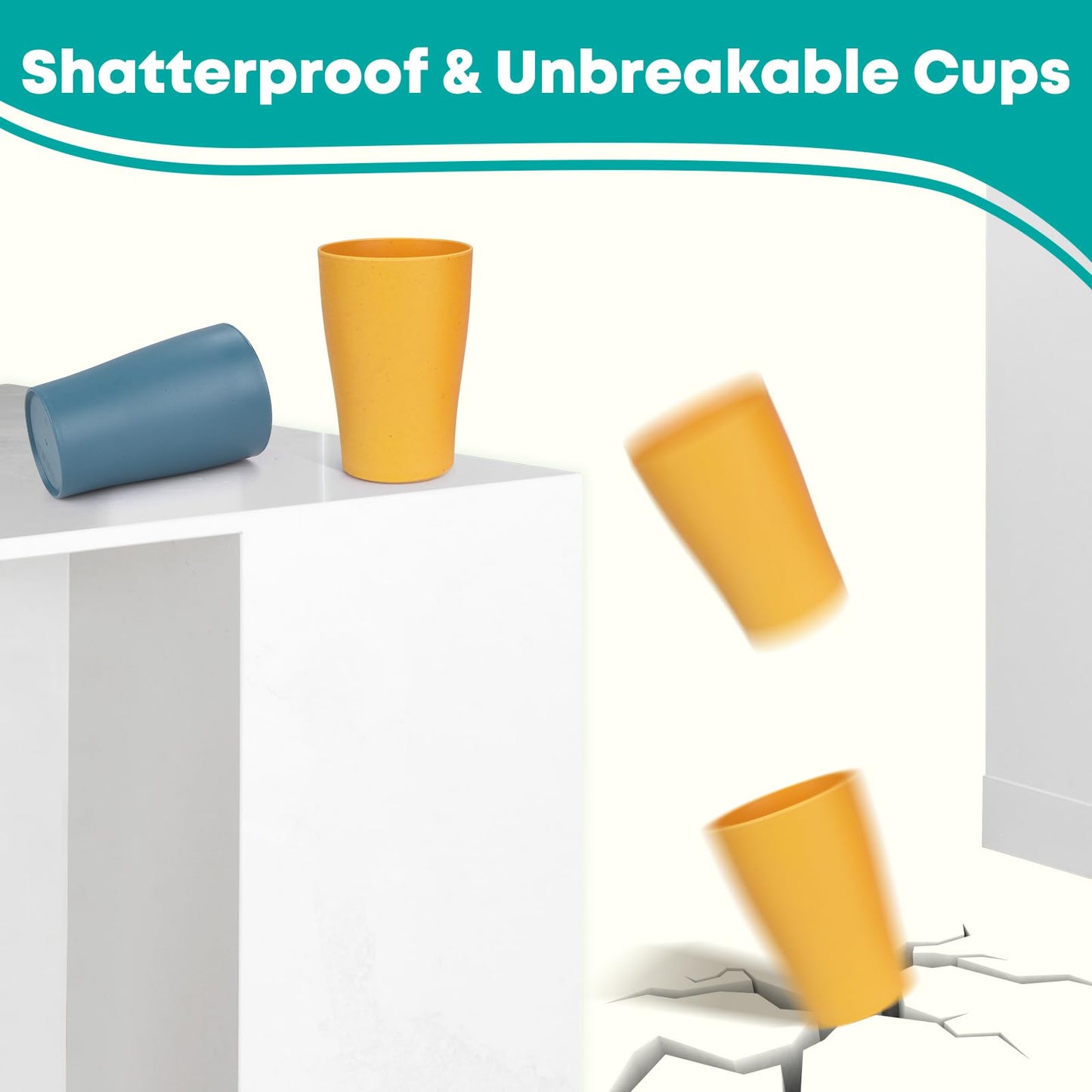 Wheat Straw Cups: Colorful, Unbreakable, Reusable 8oz Plastic Glasses (8pcs) - Ideal for Beverages, Multi-Purpose Use & Dishwasher Safe