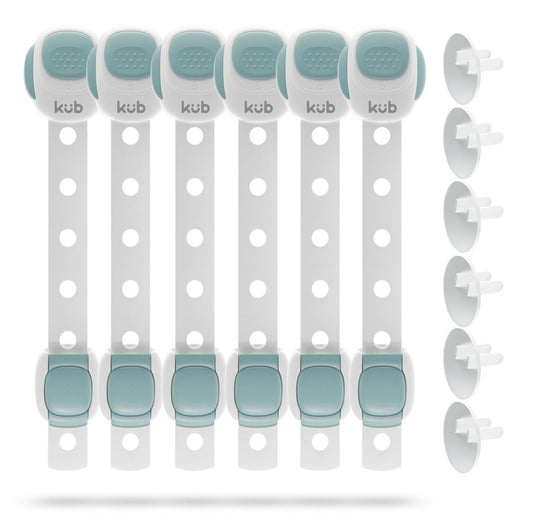 6pk No Drill Baby Proofing Child Safety Strap Locks + 6pk Power Outlet Covers