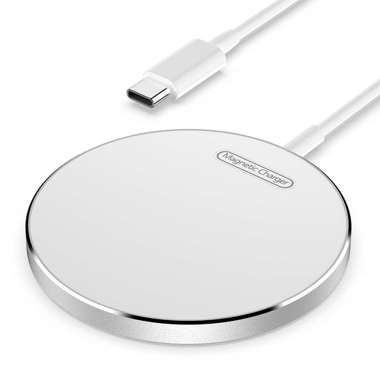 White Magnetic Wireless Charger for iPhone 15/14/13/12 & AirPods Pro/3/2 - 15W Fast Charging with MagSafe Alignment Technology, USB-C, Qi-Certified