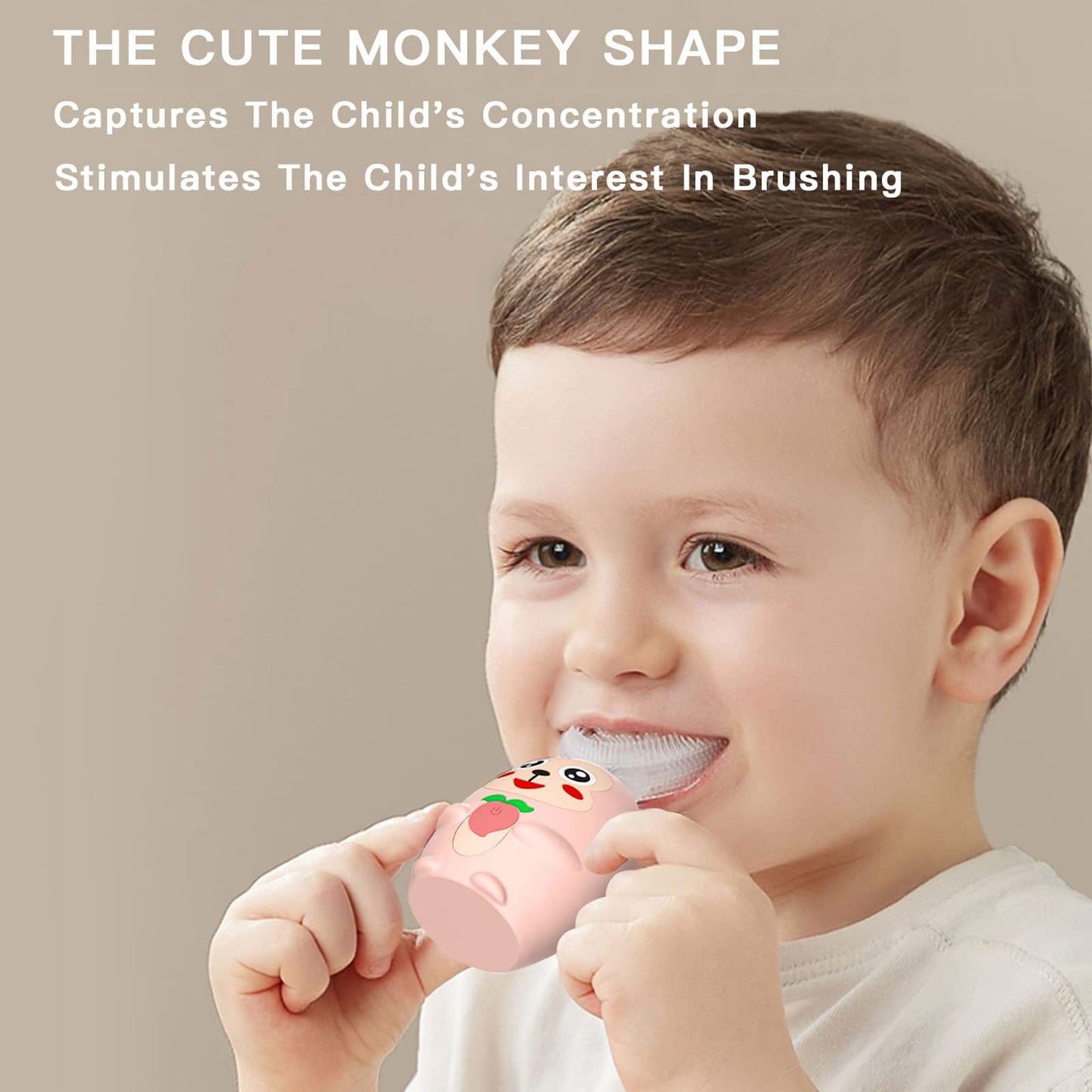 Revolutionary 360-Degree Cleaning Kids Electric Toothbrush - Pink Monkey Design, IPX7 Waterproof with Smart Timer