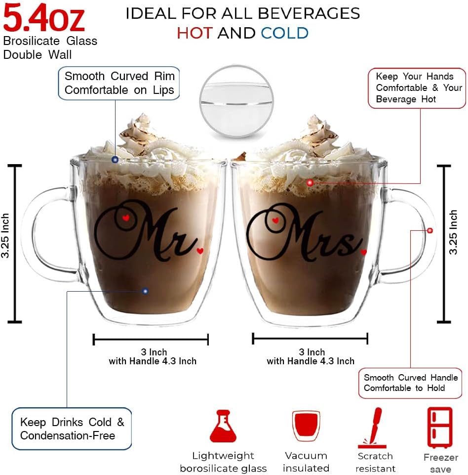 5.4oz Set of 2 Mr & Mrs Espresso Cups/Coffee Mugs