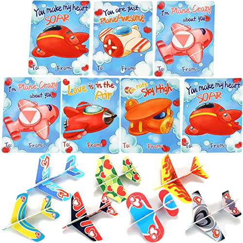 Nasidear 35 Pack Valentines Day Gifts Cards with Foam Airplanes,Valentine's Greeting Cards for Kids School Exchange,Classroom Prizes,Valentine’s Gift