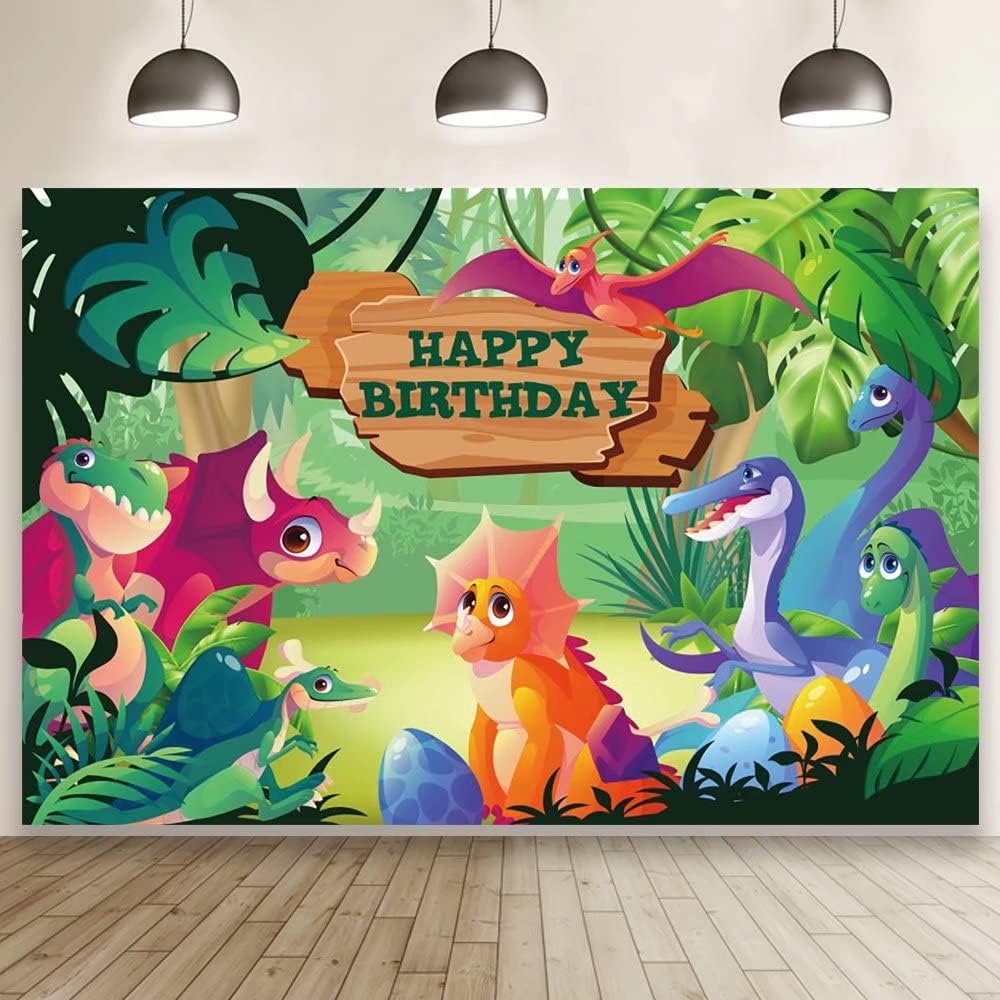 8x6ft Dinosaur Happy Birthday Party Decorations Round Backdrop Cover