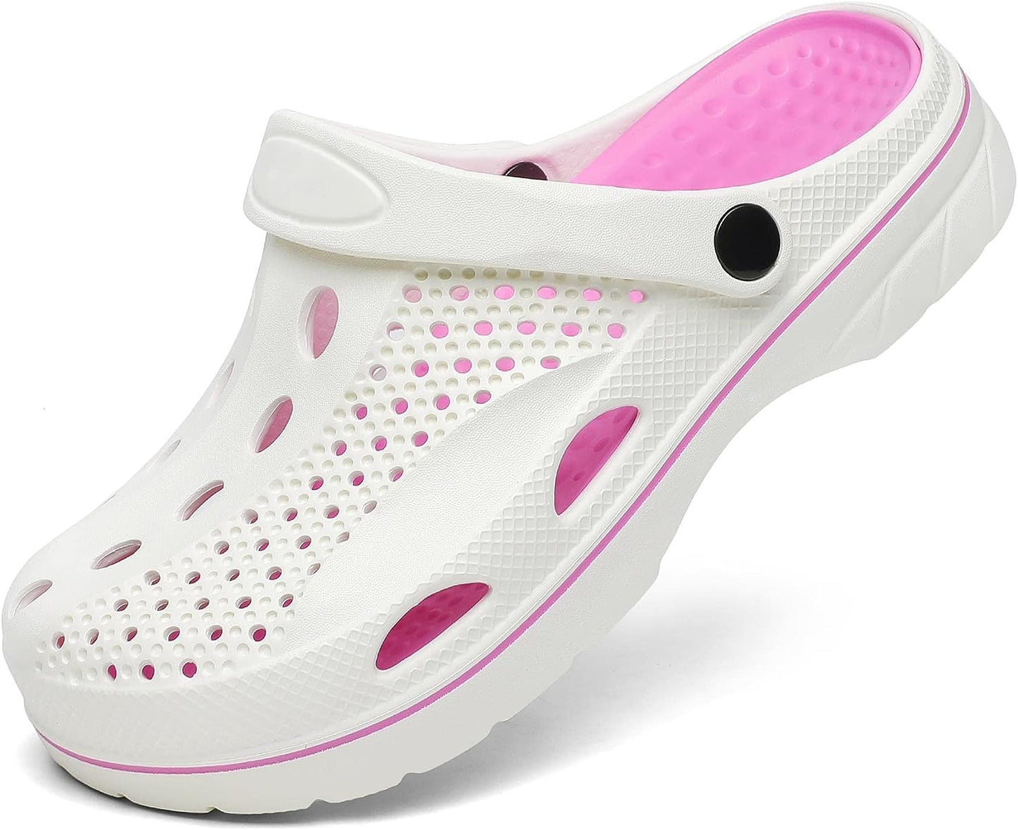 Women 5.5 - 6.5 | Men 4.5 - 5.5 White/Pink Slip-On Shoes/Clogs/Crocs w/ Removable Cushion Insole