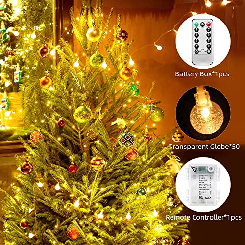 LED Small Bubble String Light 196.85 in 50 Lights Warm White Light with Waterproof Battery Box