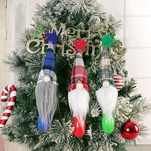 DXZMNCA Christmas Gnome, Hanging Handmade Plush Lights Nordic Swedish Elf Niss Scandinavian Gift for Holiday Party Home Decor Set of 3 (Plaid)